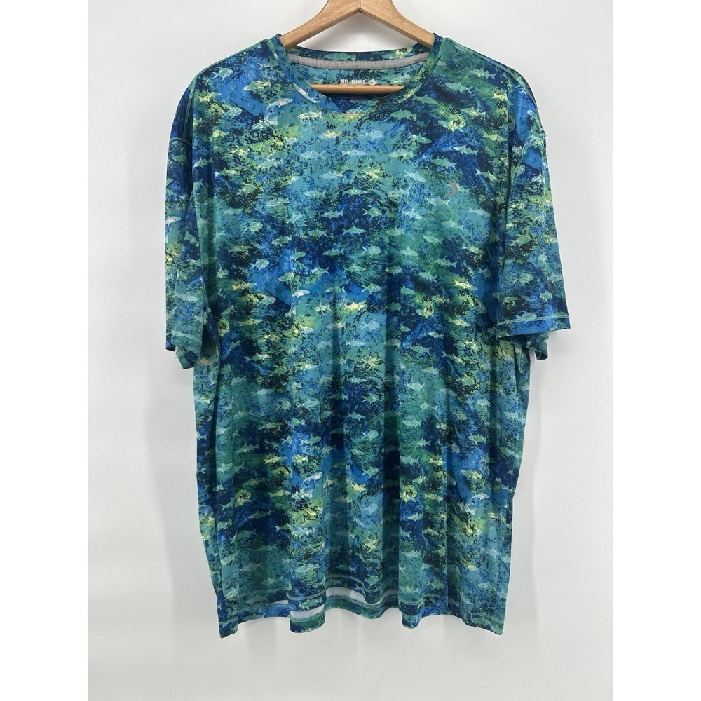 Reel Legends Reel Tec Shirt Mens 2XL Blue Camo Fishing Marlin Logo Wicking‎ Camp